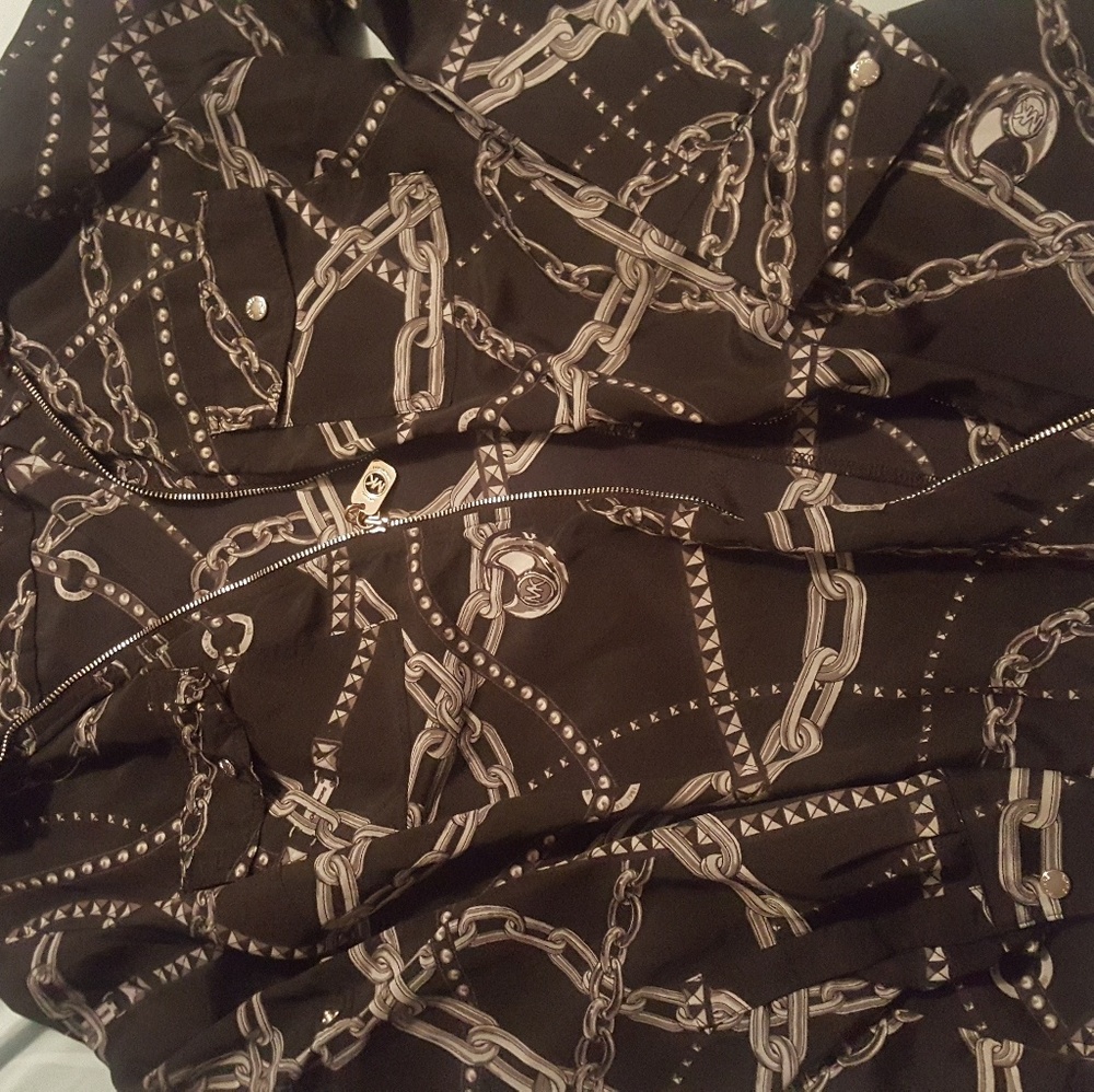 Michael kors zip up blouse, sleeves tie up